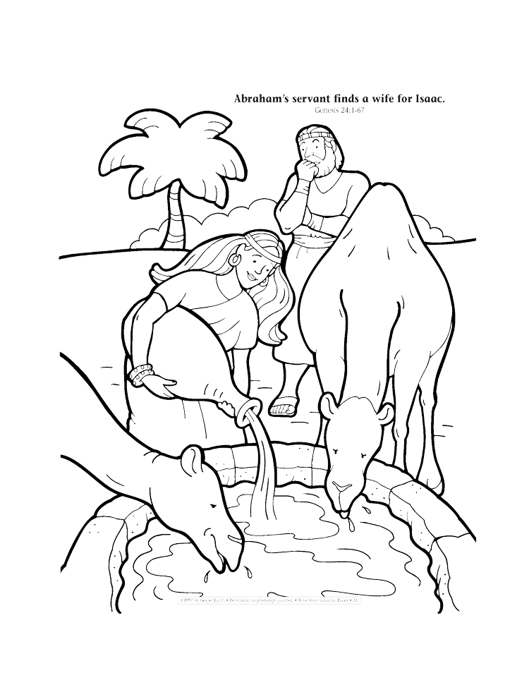 Abrahams's servant finds a wife for Isaac coloring page