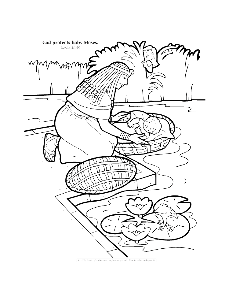 God protects baby Moses coloring page