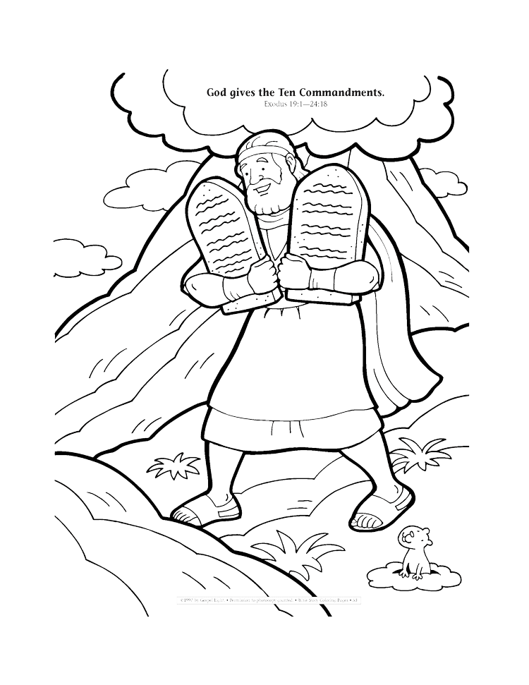 God gives 10 Commandments coloring page