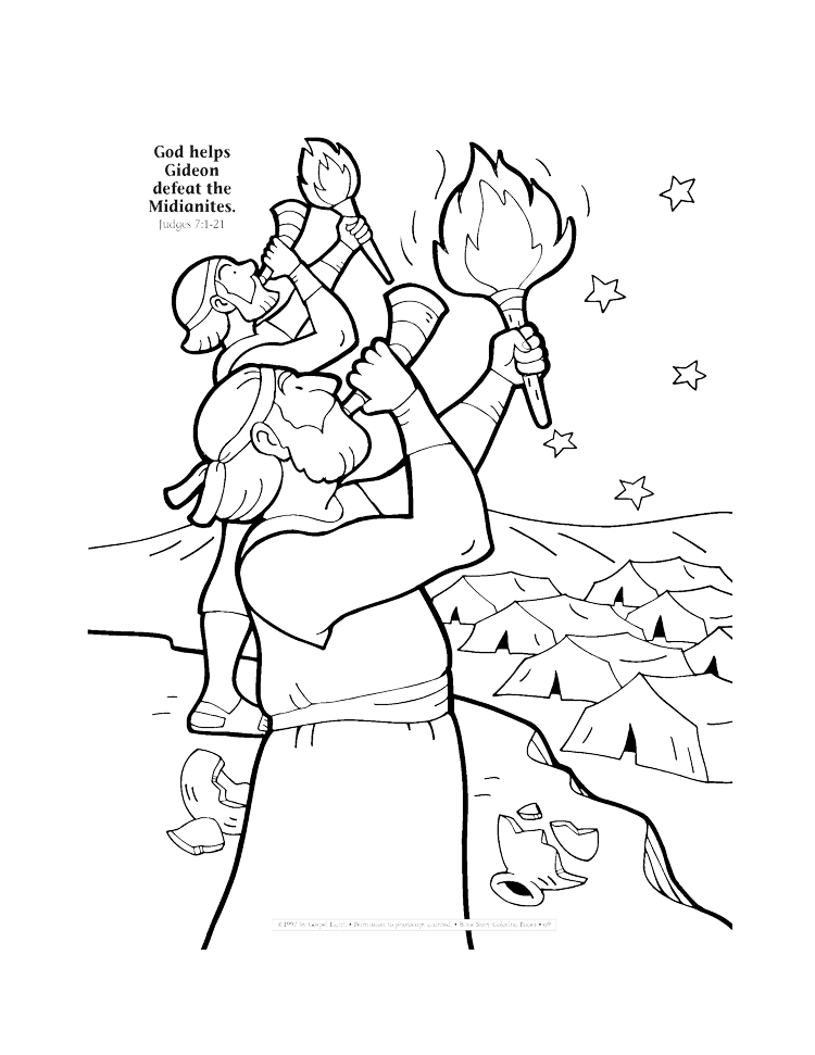 God helps Gideon defeat the Midianites coloring page