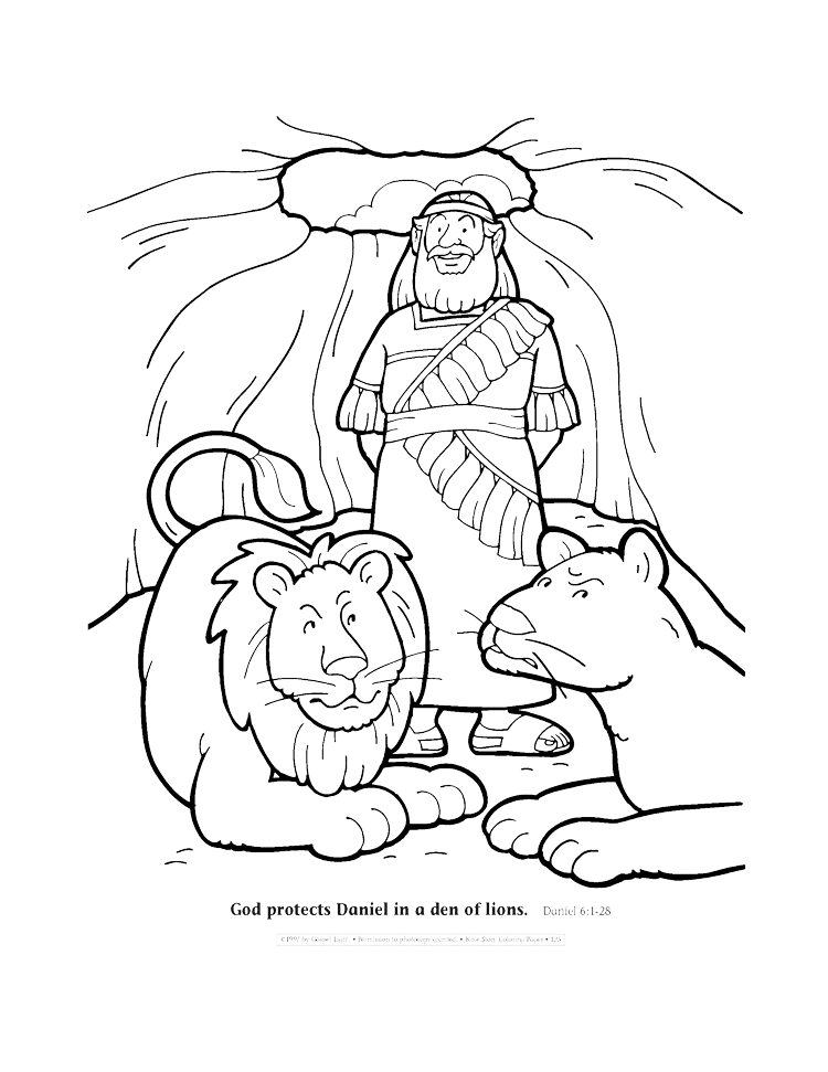 God protects Daniel lions den coloring page