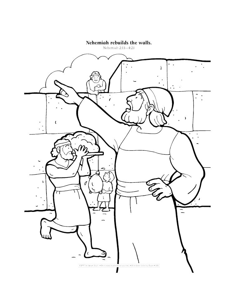 Nehemiah rebuilds walls coloring page