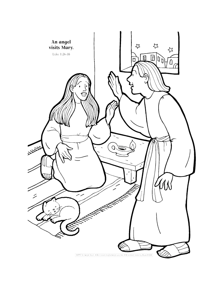 An angel visits Mary coloring page