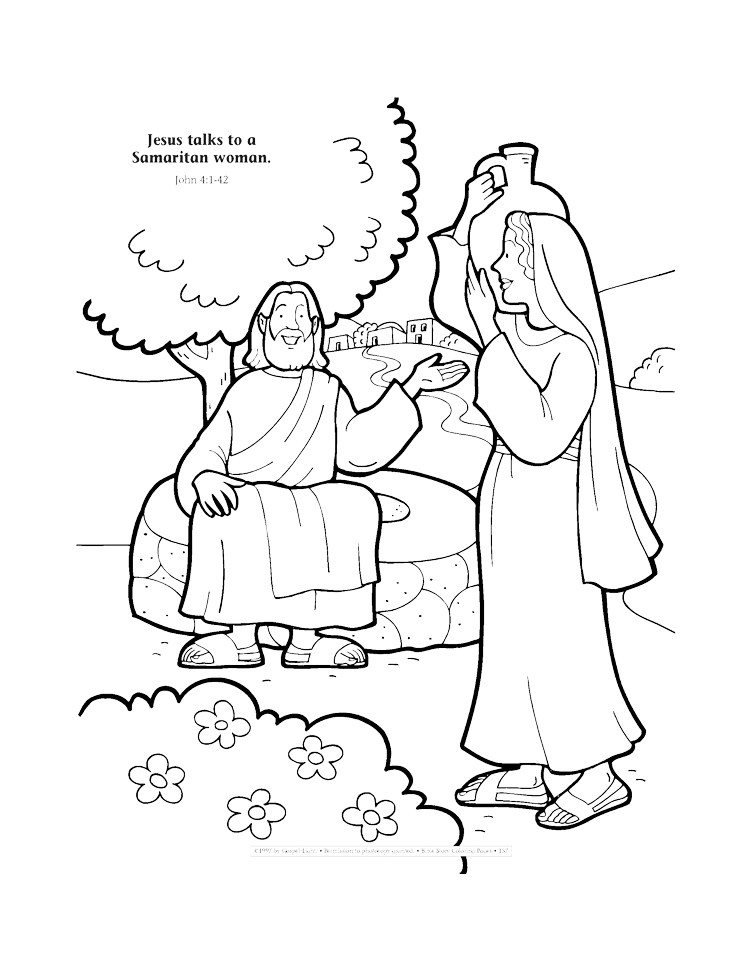 Jesus talks to a Samaritan woman coloring page