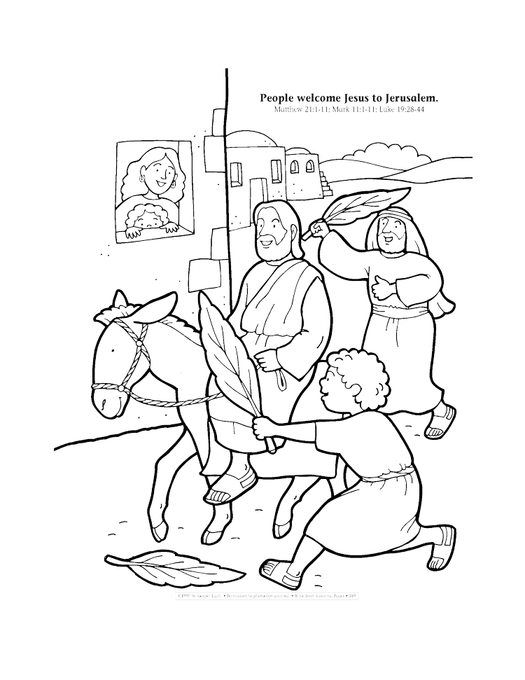 People welcome Jesus to Jerusalem coloring page