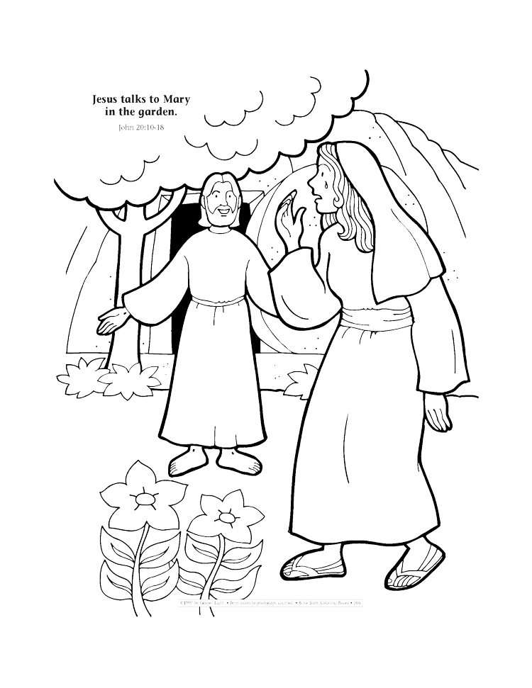 Jesus talks to Mary in the garden coloring page