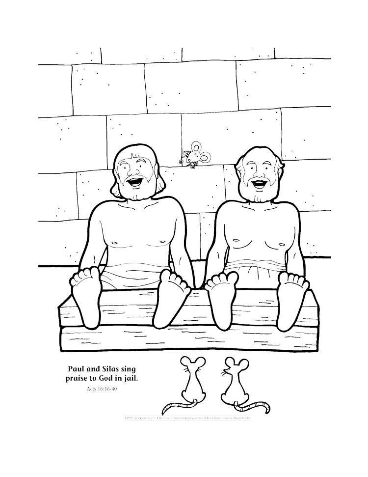 Paul and Silas sing praises to God in jail coloring page