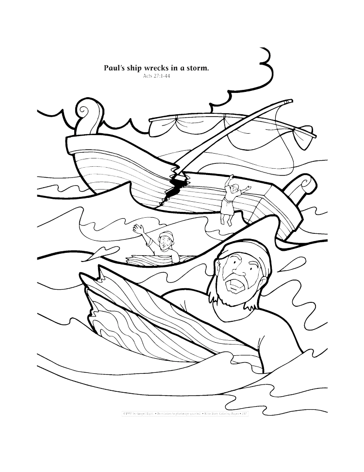 Paul ship wrecks in a storm coloring page